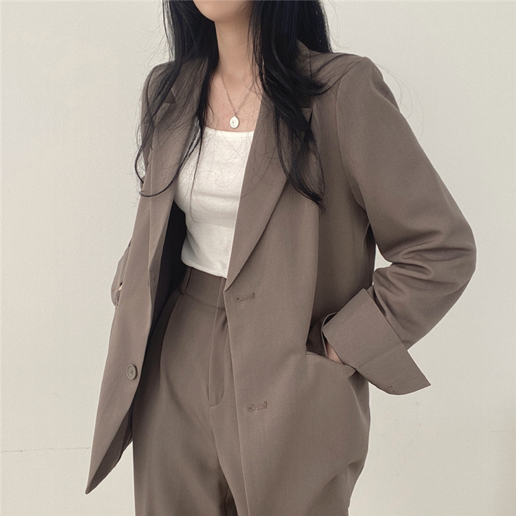 卡其色西装外套女2023新款春秋季韩版小西服套装女士休闲气质上衣详情2