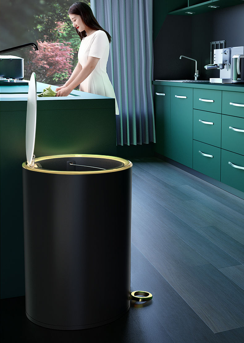 包邮轻奢垃圾桶不锈钢脚踩客厅欧式带盖家用卧室拉脚踏式新款床边详情14