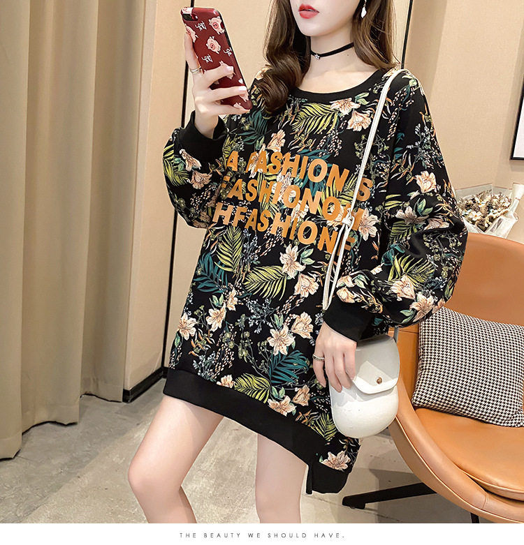 批发2020秋季大码宽松中长款套头薄款T恤上衣时尚洋气卫衣女潮详情8