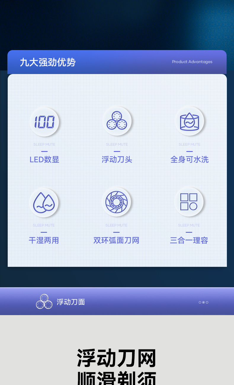 新款剃须刀1168液晶数显全身水洗理发鼻毛剃须三合一电动刮胡刀详情3