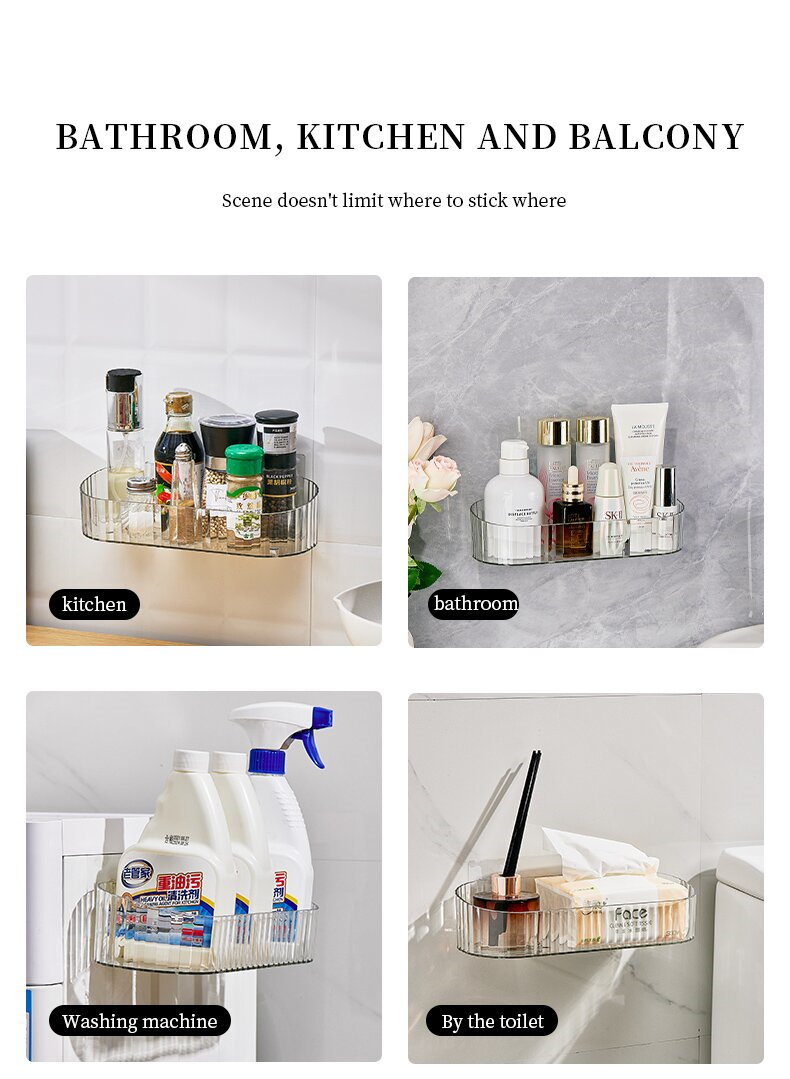 Transparent ins no-punch magic sticker cosmetics storage rack, traceless draining storage rack, multi-purpose hanging box storage basket for kitchen and bathroom pic 26