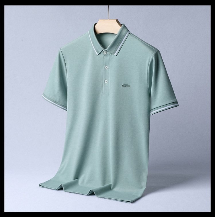 Lujo gran marca hombre morera seda manga corta polo verano 2024 nuevo medio y joven casual color sólido camiseta de gama alta pic 25