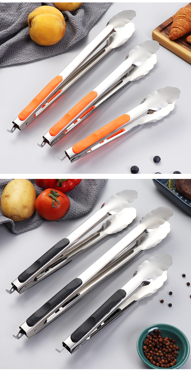 Food tongs, stainless steel barbecue tongs, buffet food tongs, kitchen heat-resistant bread tongs, hotel barbecue steak tongs pic 14