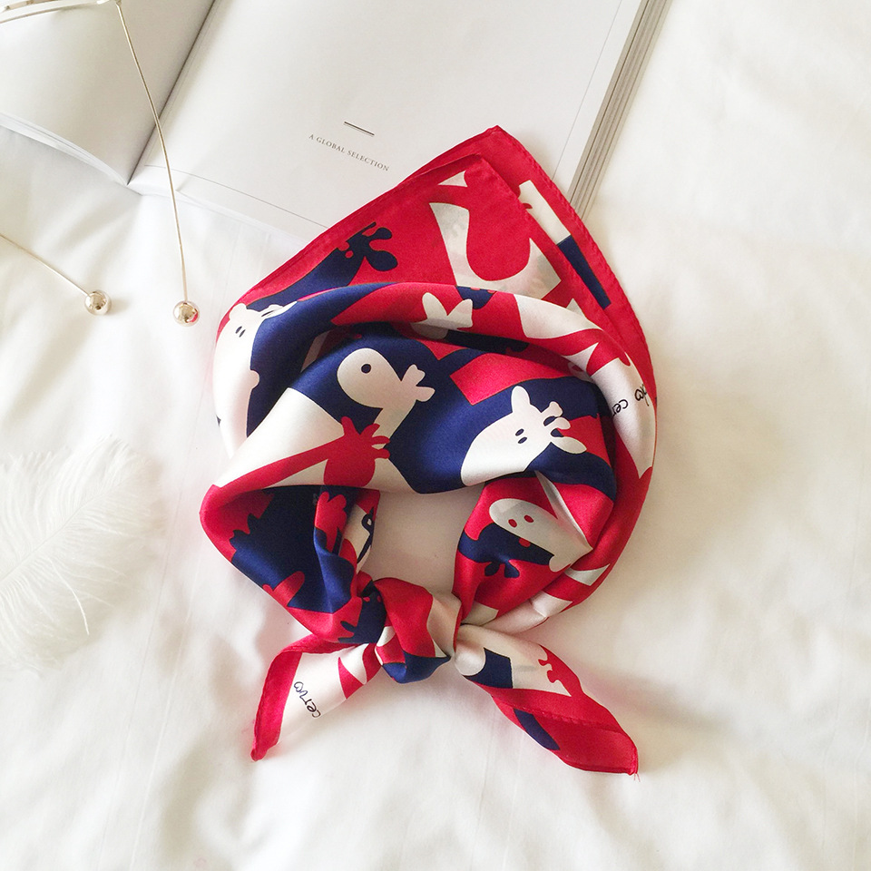 Wholesale silk scarves for overseas gifts and return gifts, cross-border silk autumn and winter decorative plain crepe satin 53cm floral neckerchiefs, small square scarves pic 126