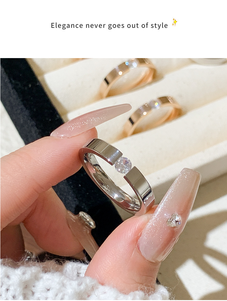 单钻锆石钛钢戒指女小众设计对戒素圈戒指女轻奢高级感尾戒食指环详情13