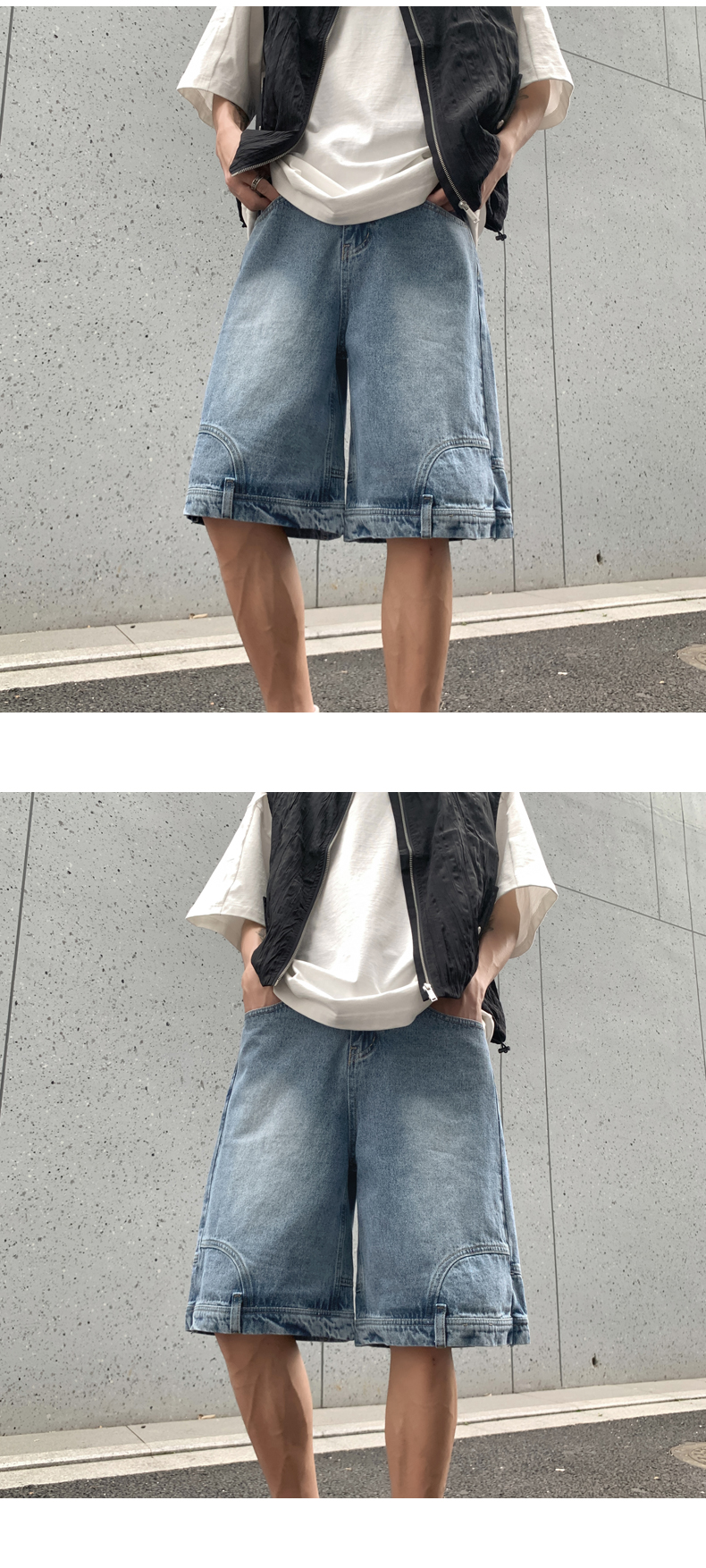 美式高街倒装牛仔短裤男夏季薄款小众设计感痞帅宽松休闲五分裤子详情5