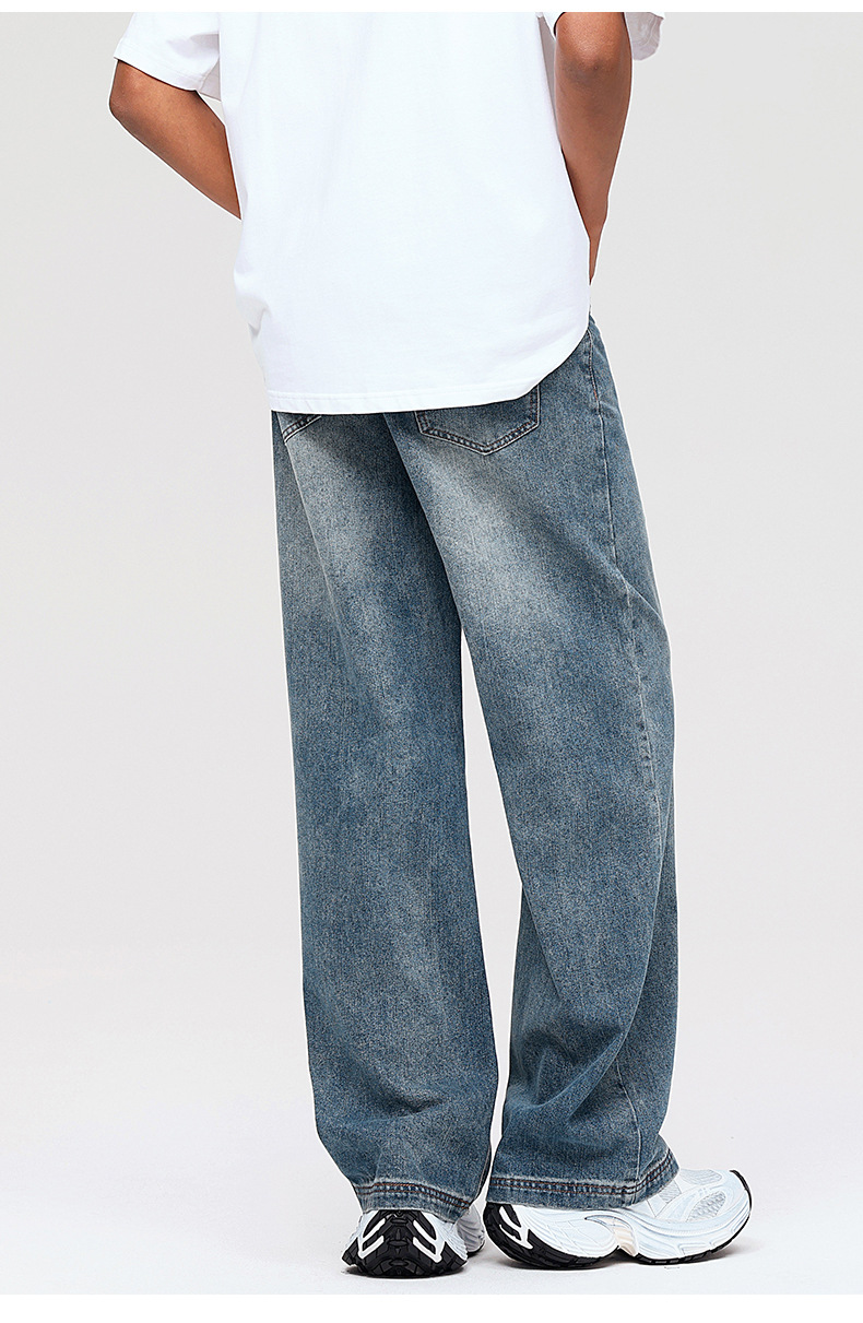 LK男装|美式做旧直筒牛仔裤男女潮牌百搭休闲阔腿拖地长裤子1012详情11