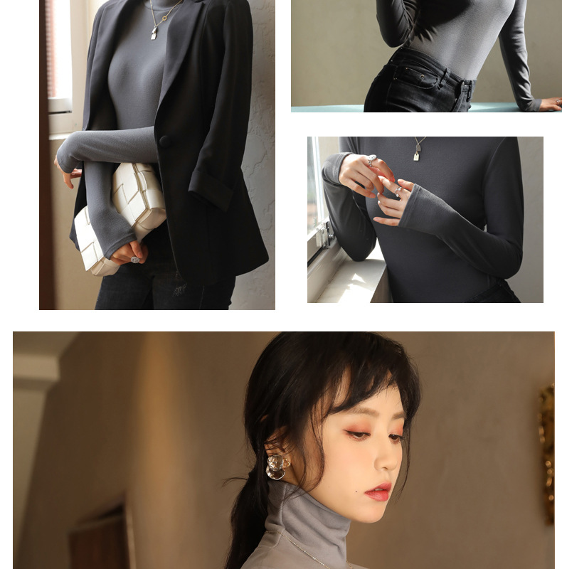 A solid-color German fleece dui high-neck base layer for women, paired with a thick and fleece long-sleeved base layer and a tight T-shirt for autumn and winter pic 23
