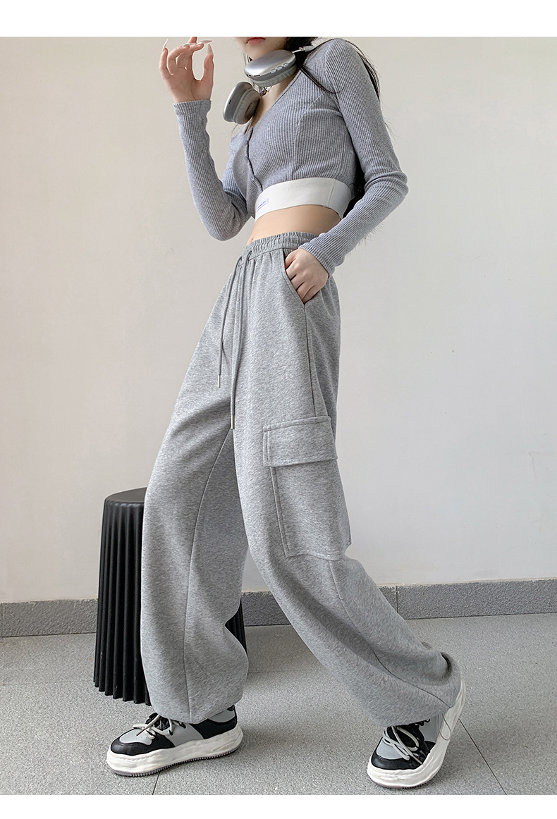 工装运动裤女2023秋冬新款牛奶丝高腰宽松显瘦直筒休闲窄版阔腿裤详情17