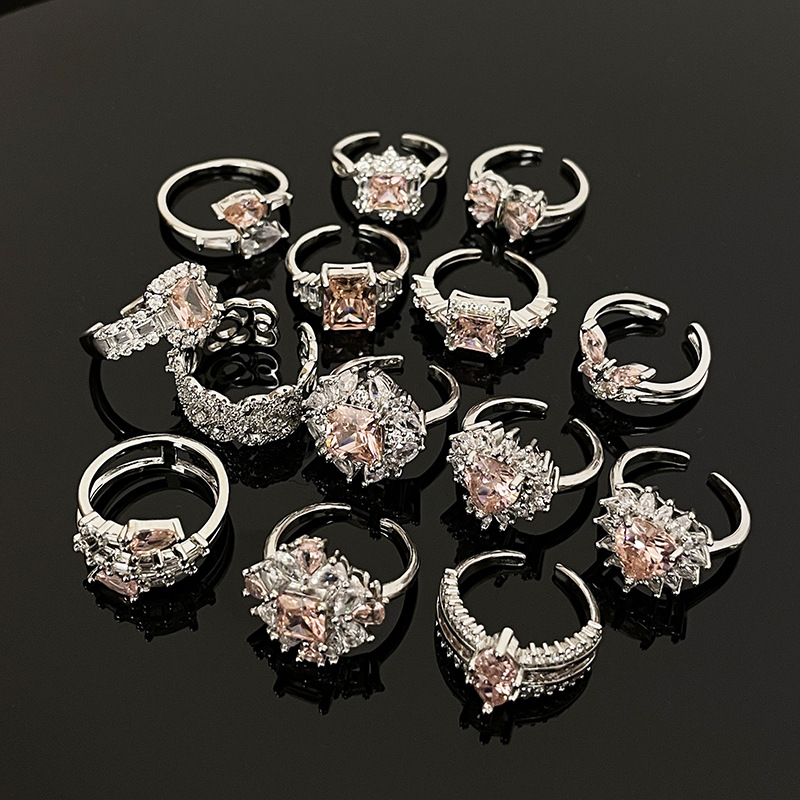 Sweet and Cool Style series pink zircon colored gemstone open ring, light luxury and high-end feel, unique flower Little Red Book Ring girl pic 5