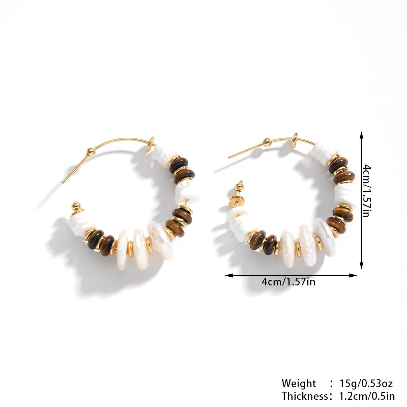 娜莎首饰套装美拉德风巴洛克珍珠贝壳虎眼石串珠项链耳环饰品套装详情7