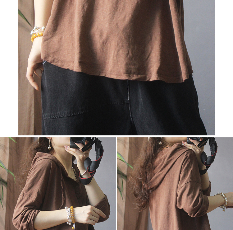 Nueva camiseta de manga larga con capucha mujer 2022 retro holgado commuter button legging pic 13