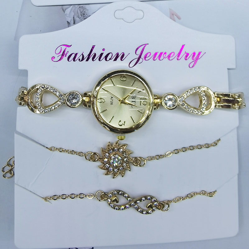 跨境热卖时尚带钻女士表饰品手链3件套礼品套装卡纸装饰手链腕表详情8