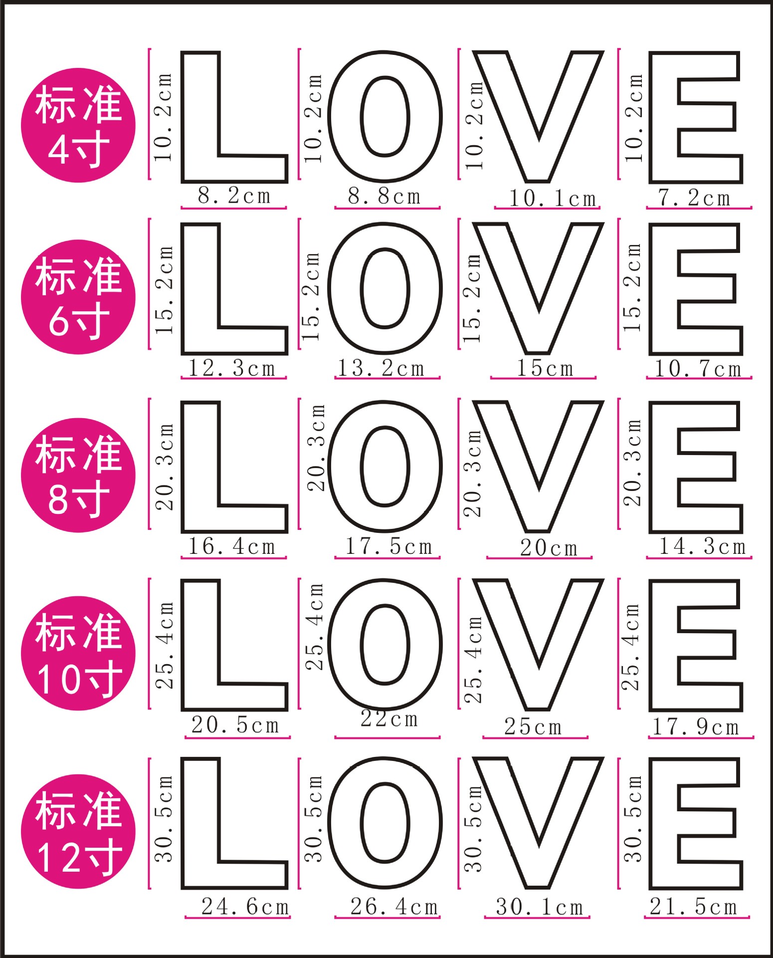 LOVE 尺寸