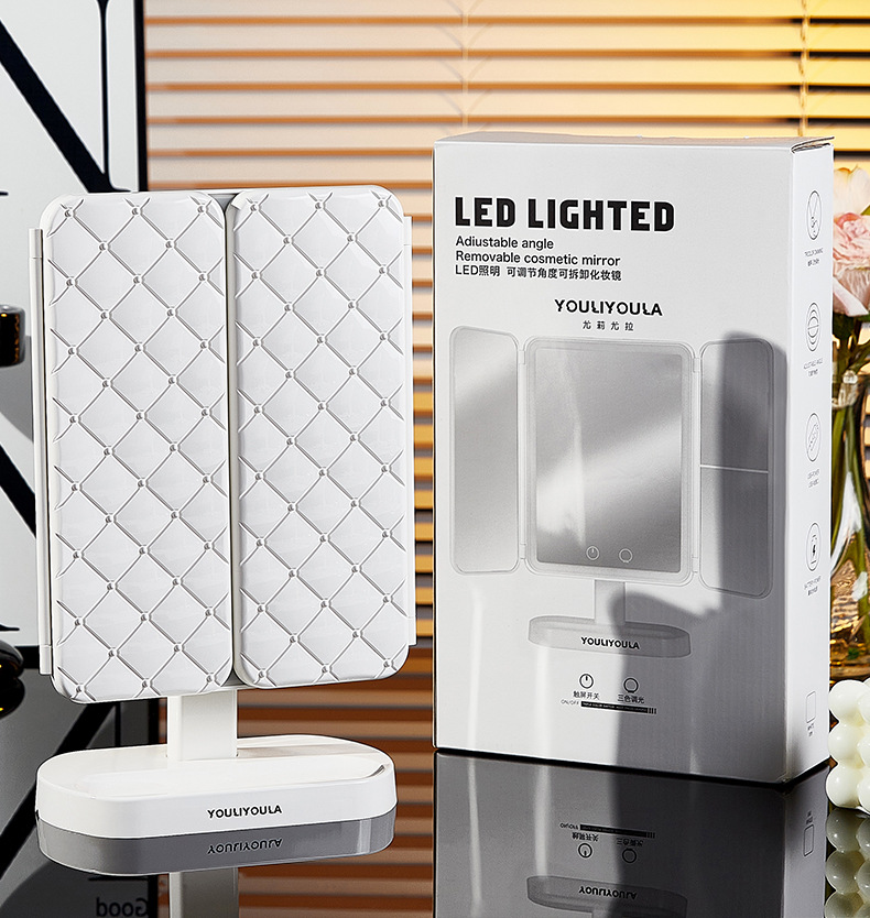 贝壳led化妆镜子带灯充电款智能三色调光折叠镜子三倍放大美妆镜详情17