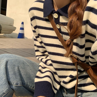 撞色拼接毛衣外套开衫女2022秋冬新款宽松设计感加厚针织开衫女装详情23