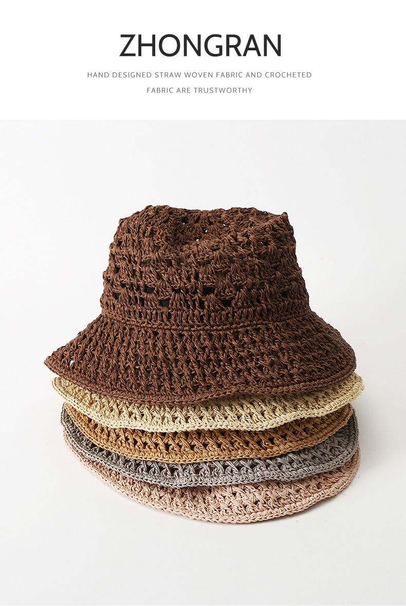 Summer beach hat for women wearing straw hats, Japanese fashion, trendy paper hat, casual monofilament, perforated, breathable and versatile woven straw hat pic 14