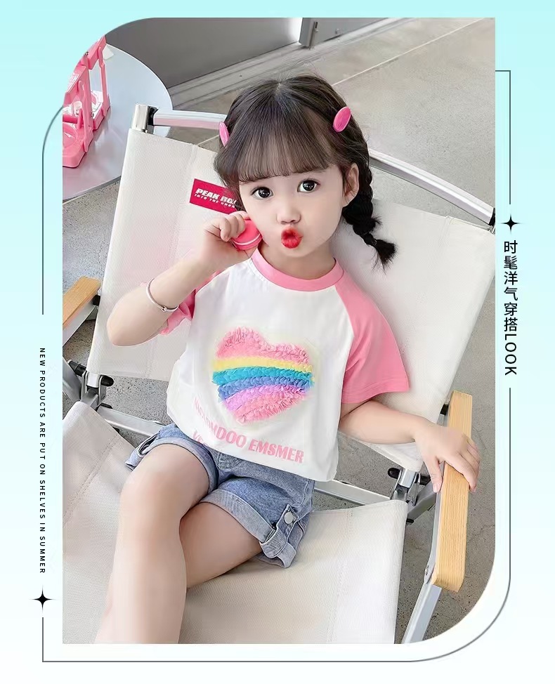 2025夏季女童短袖上衣T恤新款纯棉女宝宝短袖洋气高档童装代发详情4