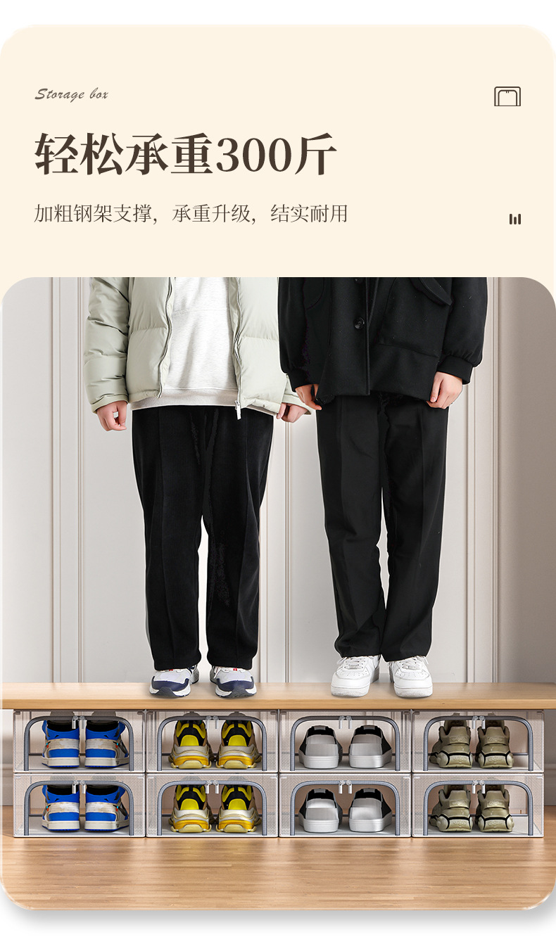 pvc收纳盒双开门可透视透明鞋盒家用可折叠床底鞋子收纳神器鞋墙详情6