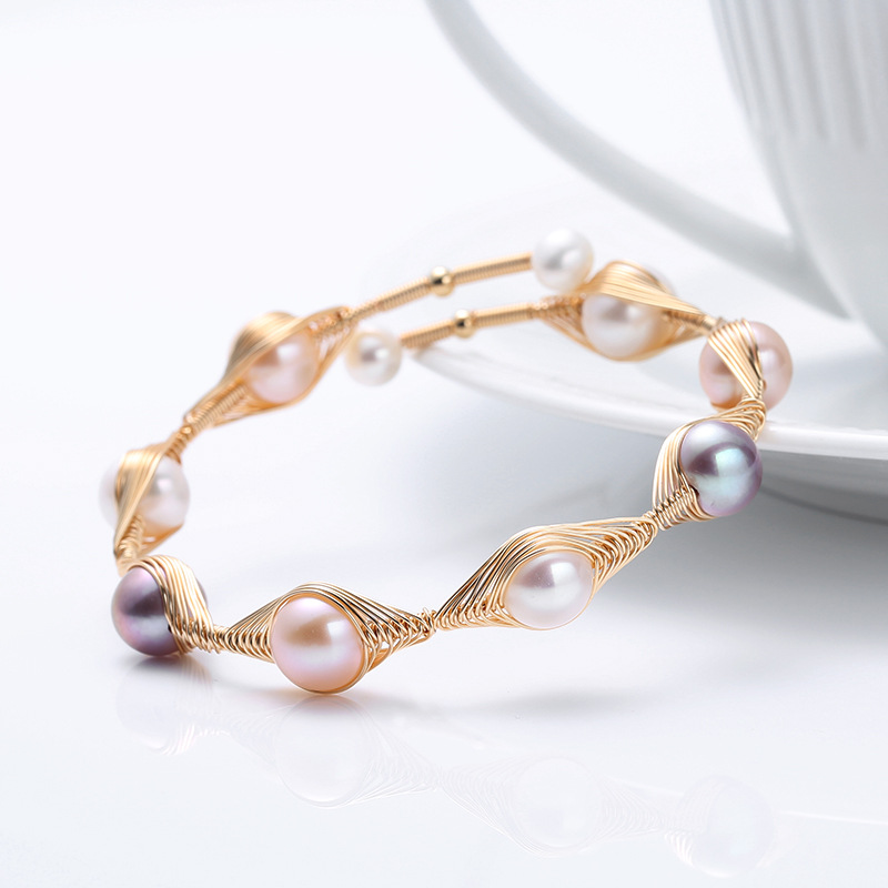 High-end natural freshwater pearl jewelry from Japan and South Korea, 14K gold-plated wound bracelet, eight-pearl hand-wound bracelet pic 17