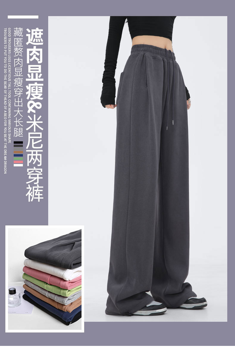 美式灰色运动裤子女秋冬季2023新款加绒加厚休闲小个子阔腿卫裤女详情1