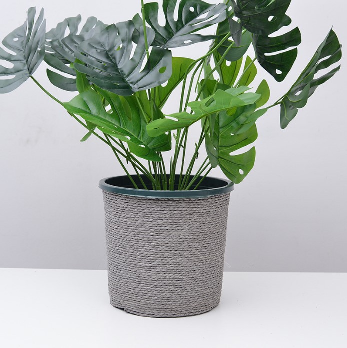 Plastic flower pot set, creative and personalized indoor storage woven basket, potted green plant flower basket, floor-standing indoor flower pot pic 1