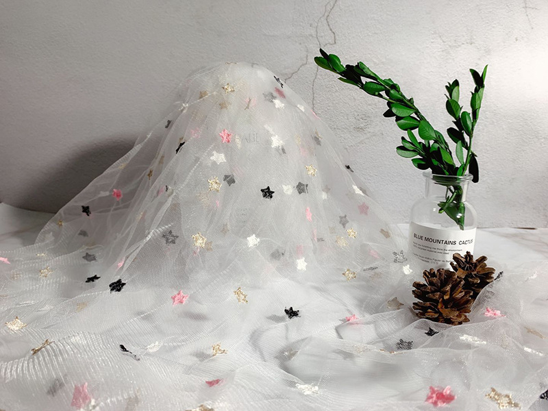 Customized home textile and clothing accessories from manufacturers, embroidered little star mesh fabric, skirts, wedding dresses, lace accessories pic 9