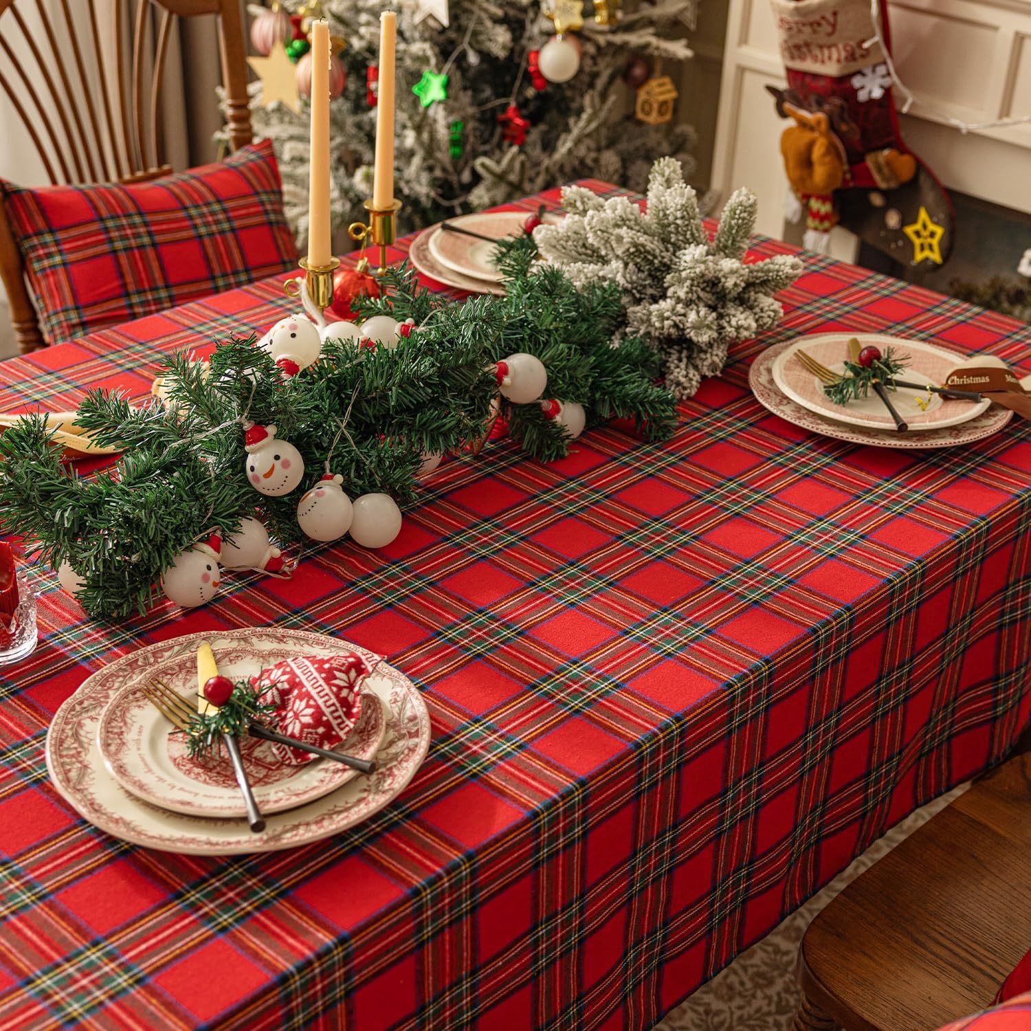 Cross-border Christmas holiday decoration table fabric, retro striped checkered cotton and linen restaurant party cover, Amazon pic 34