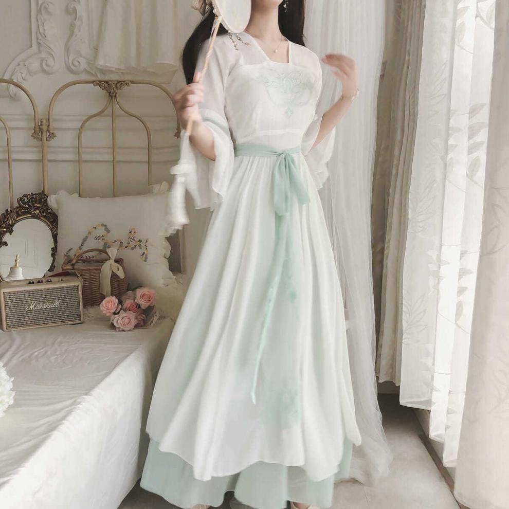 国潮Zf1【舒适透气】300斤大码改良汉服女夏季新款胖mm绣花古风仙女高详情8