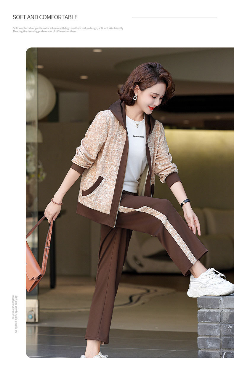 Madre de edad media otoño traje 2024 nuevo medio y viejo mujer otoño chaqueta casual abrigos moda ropa deportiva pic 19