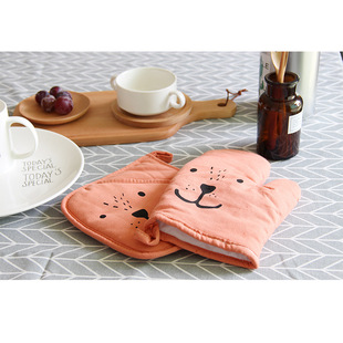 谷子麦子微波炉手套三件套 棉 隔热 可爱 蓝色定制 黑色防烫 卡通