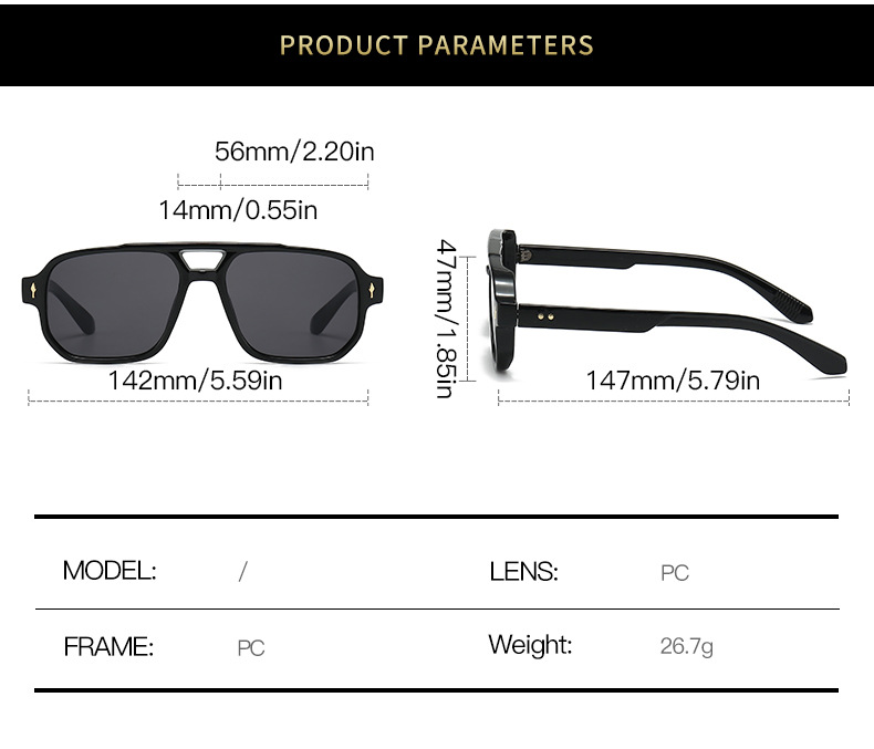 欧美新款方形时尚双梁墨镜太阳镜男跨境复古休闲驾驶商务潮流墨镜详情6