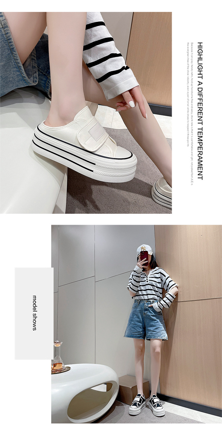厚底两穿小白鞋女2024夏季新款一脚蹬懒人鞋增高半拖魔术贴帆布鞋详情7