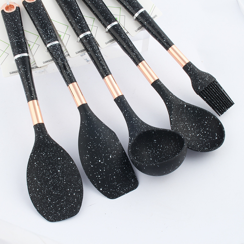 Cross-border casa resistente a altas temperaturas antiadherente olla espátula spoon leakes star sky black handle food grade silicona kitchenware set pic 12