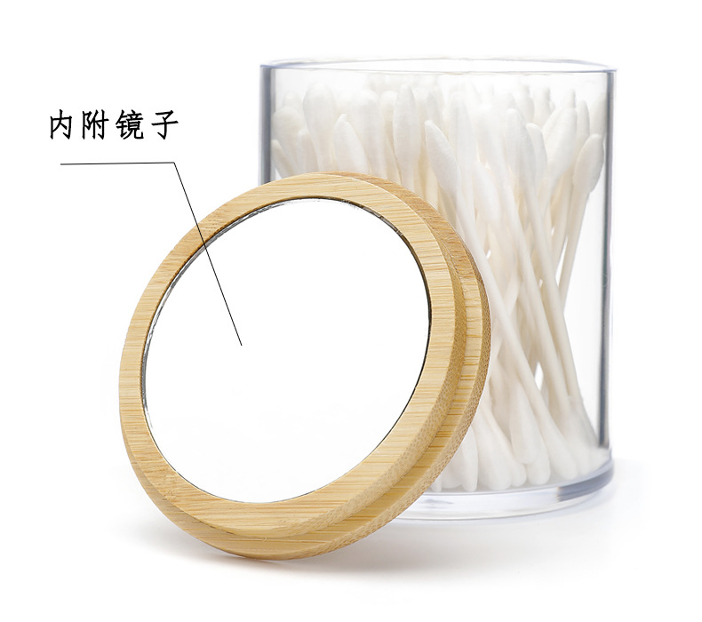 PS wooden cover cotton swab box, bamboo cover cotton pad storage box, cosmetics organization box, jewelry box, double holes pic 7