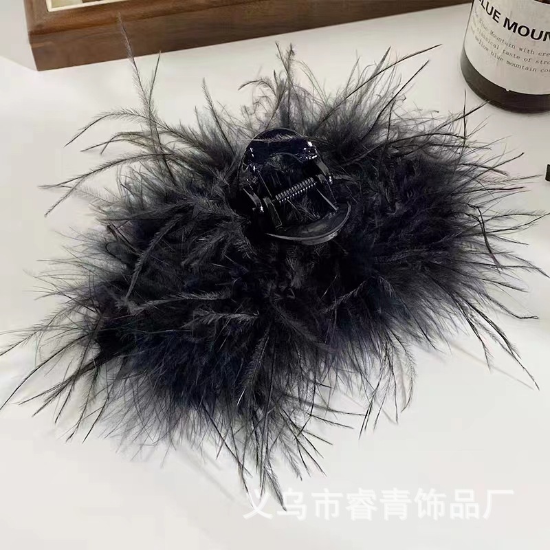 Super fairy clip headwear, shark clip, ins style feather claw clip, high-end ostrich hair clip, back of the head shark clip pic 5