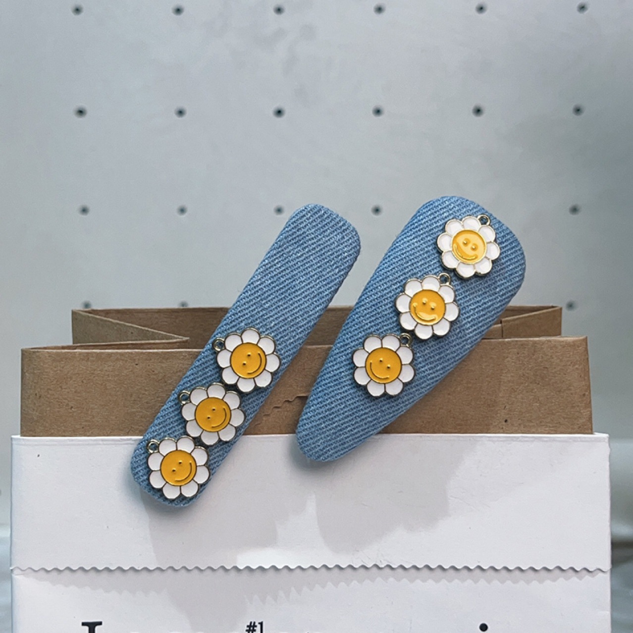 New yellow smiley face denim duckbill hair clips in the summer ins style, Korean sweet and cute bangs hair accessories for women pic 1