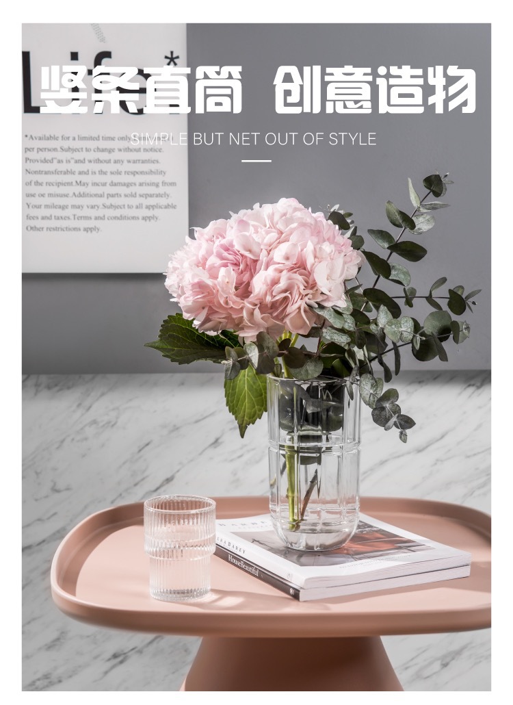 Modern and simple straight crystal vase, hydroponic flower arrangement, glass vase, lucky bamboo and lily flower arrangement, living room ornaments pic 2