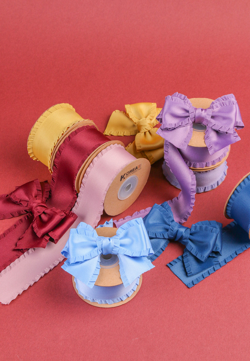 Classic thickened ruffled woven ribbon bow hair accessory clothing high-density wavy ribbon black fungus skirt hem satin ribbon pic 13