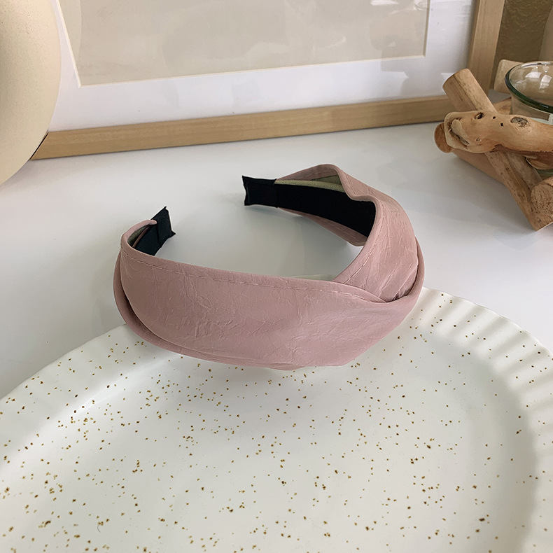 Retro solid color Pu leather wide cross headband, versatile for women, simple hairband for washing face, hair pressure and trendy headwear pic 11