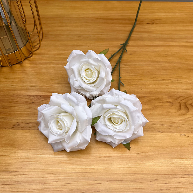 婚庆仿真花3头钻石玫瑰无叶版玫瑰花路引花材弗洛伊德玫瑰瀑布详情15