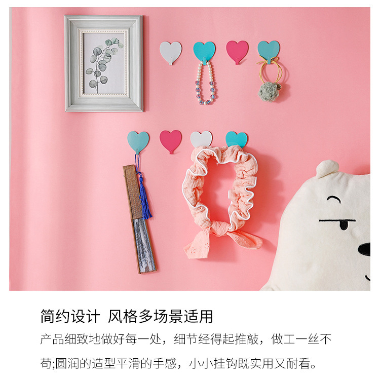 Japanese-style girlish pink heart-shaped sticky hook, stainless steel heart-shaped sticky hook, heart-shaped sticky hook, soft girl room decoration hook pic 7