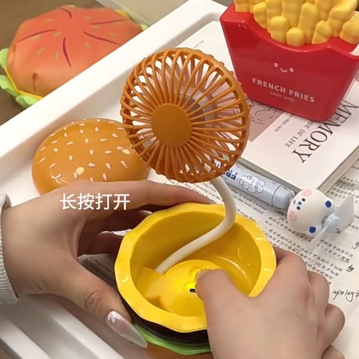 儿童礼物趣味汉堡风扇 usb充电便携折叠收纳桌面迷你手持小风扇详情8