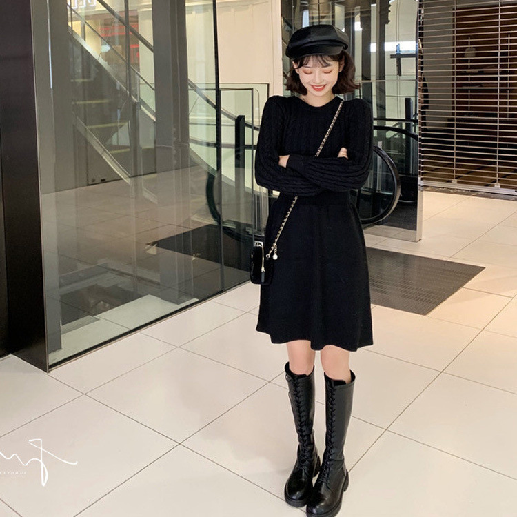 麻花拼接秋冬季连衣裙女高腰显瘦针织裙子现货批发新款女装详情17