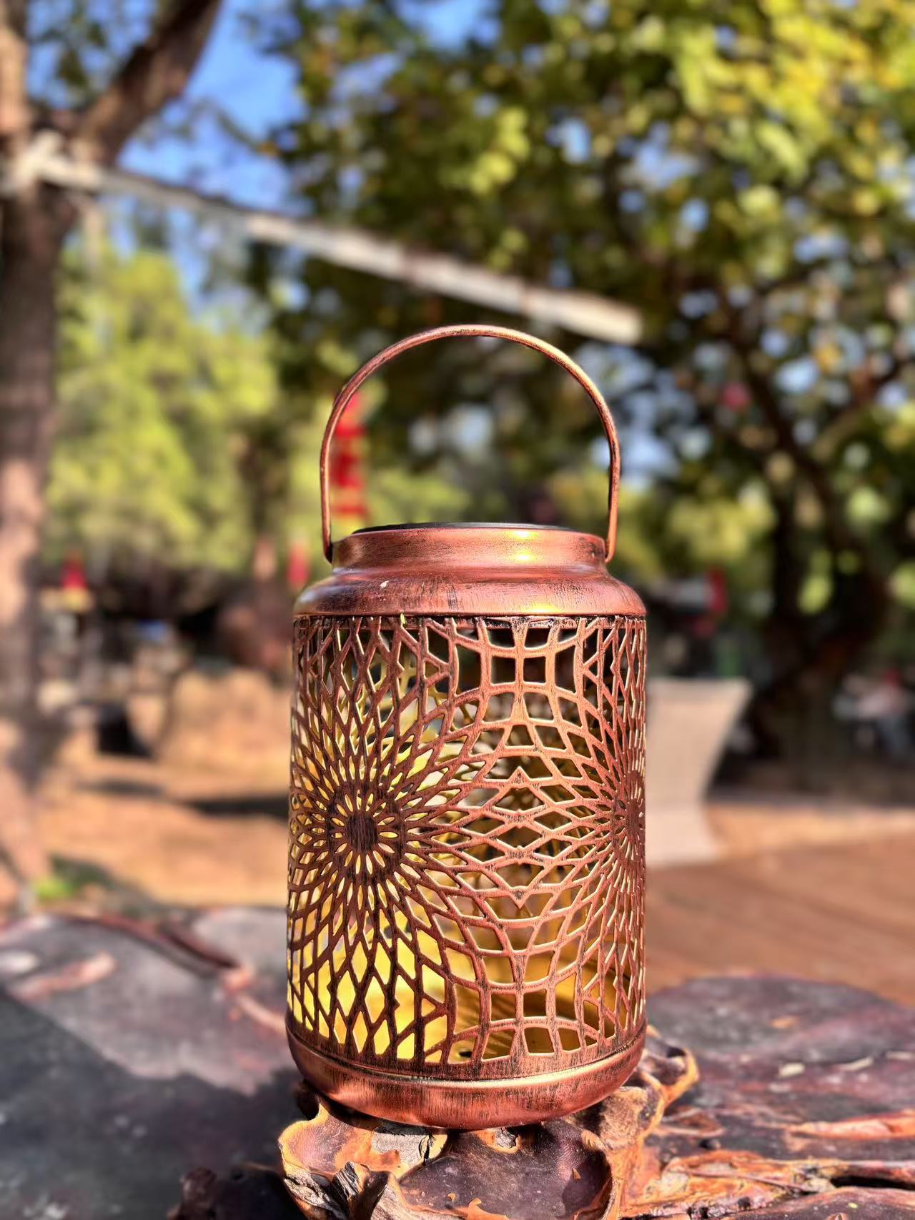 Solar-powered outdoor courtyard hanging lamps, ironwork hollowed-out hummingbird, butterfly, chrysanthemum and animal projection installations pic 1