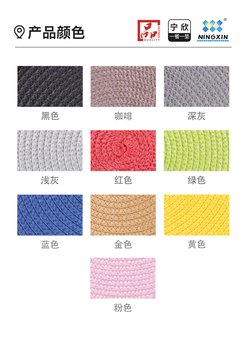 Ningxin Cross-border PP round hand-woven placemats, heat insulation pads, table MATS, hotel Western placemats, anti-slip pads, home decoration pic 5