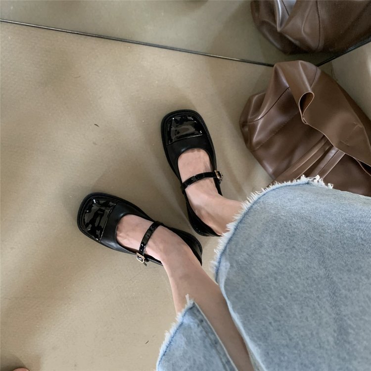 拼色玛丽珍单鞋女鞋子2023年新款春季法式浅口软平底英伦风小皮鞋详情5