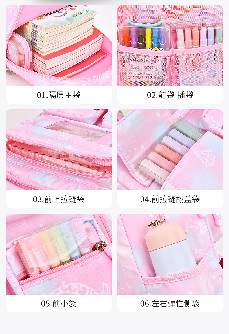 新款小学生书包女冰箱开门轻便大容量1-6年级梦幻儿童双肩包批发详情10