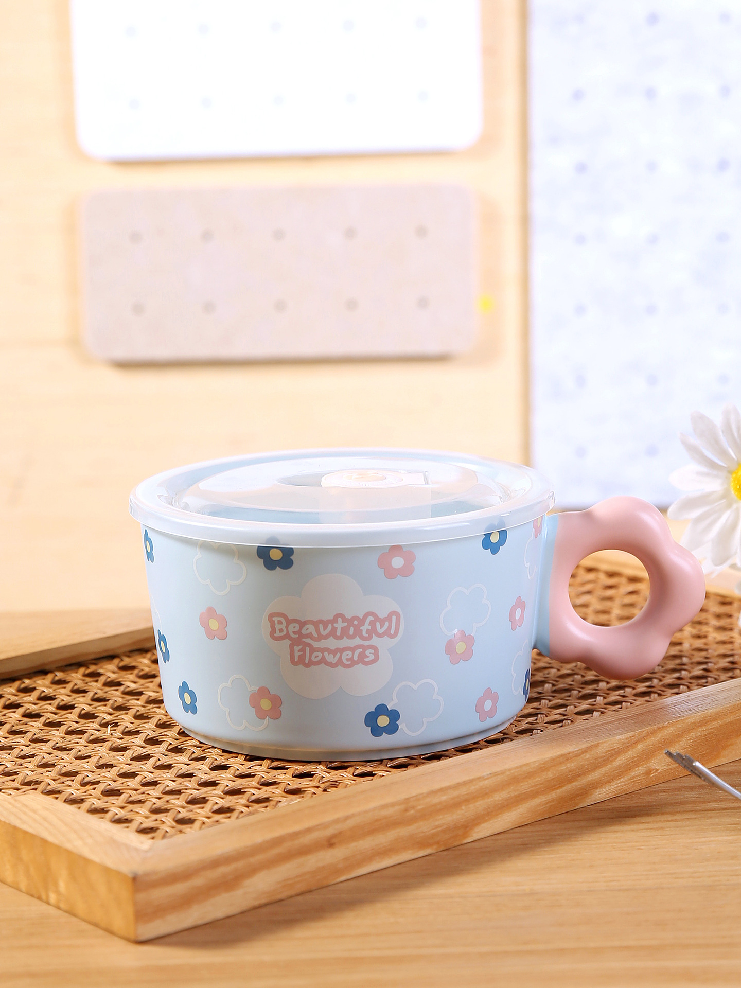 A high-quality, aesthetically pleasing, hand-painted flower-shaped ceramic instant noodle bowl from the pastoral series is a birthday gift for girls in student dormitories pic 10