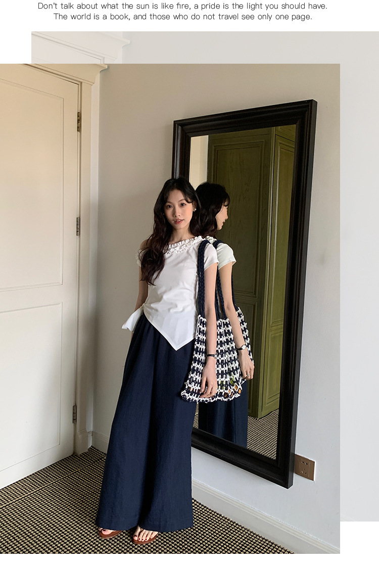 爱西里2025夏季减龄甜美拼木耳花边斜肩下摆不规则短袖T恤女13835详情27